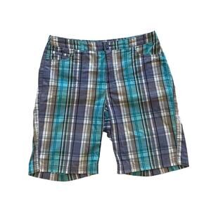 Croft & Barrow Blue Purple Plaid Stretch Cotton Chino Shorts 9.5" Inseam, Sz 12